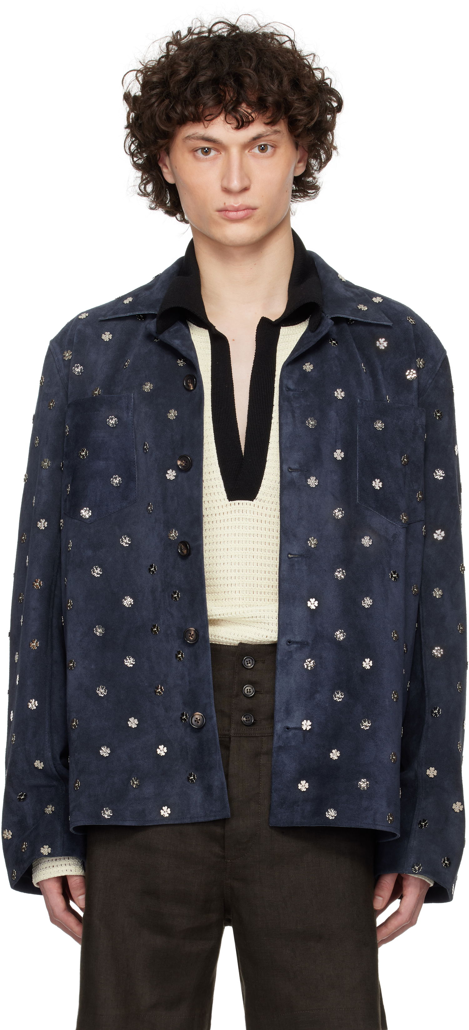 Takki Bode Bode Clover Suede Work Shirt Sininen | MRS25JA034, 0