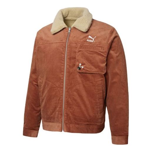 Bomber-takki Puma Cord Embroidered Logo Reversible Corduroy Jacket Ruskea | 534751-17