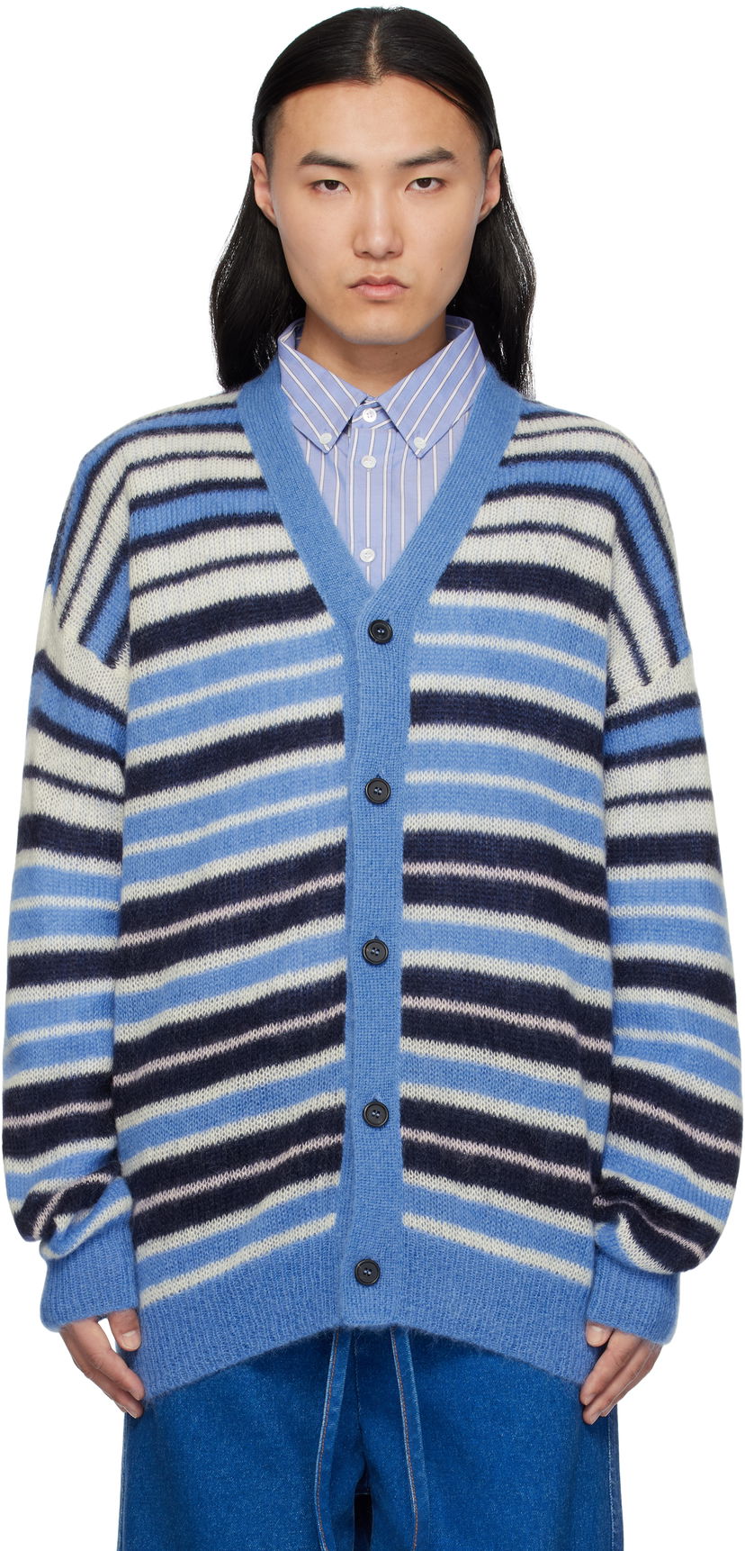 Villapaita Marni Marni Lightweight Fuzzy Wuzzy Stripe Cardigan Sininen | CDMG0153Q0 UFU178