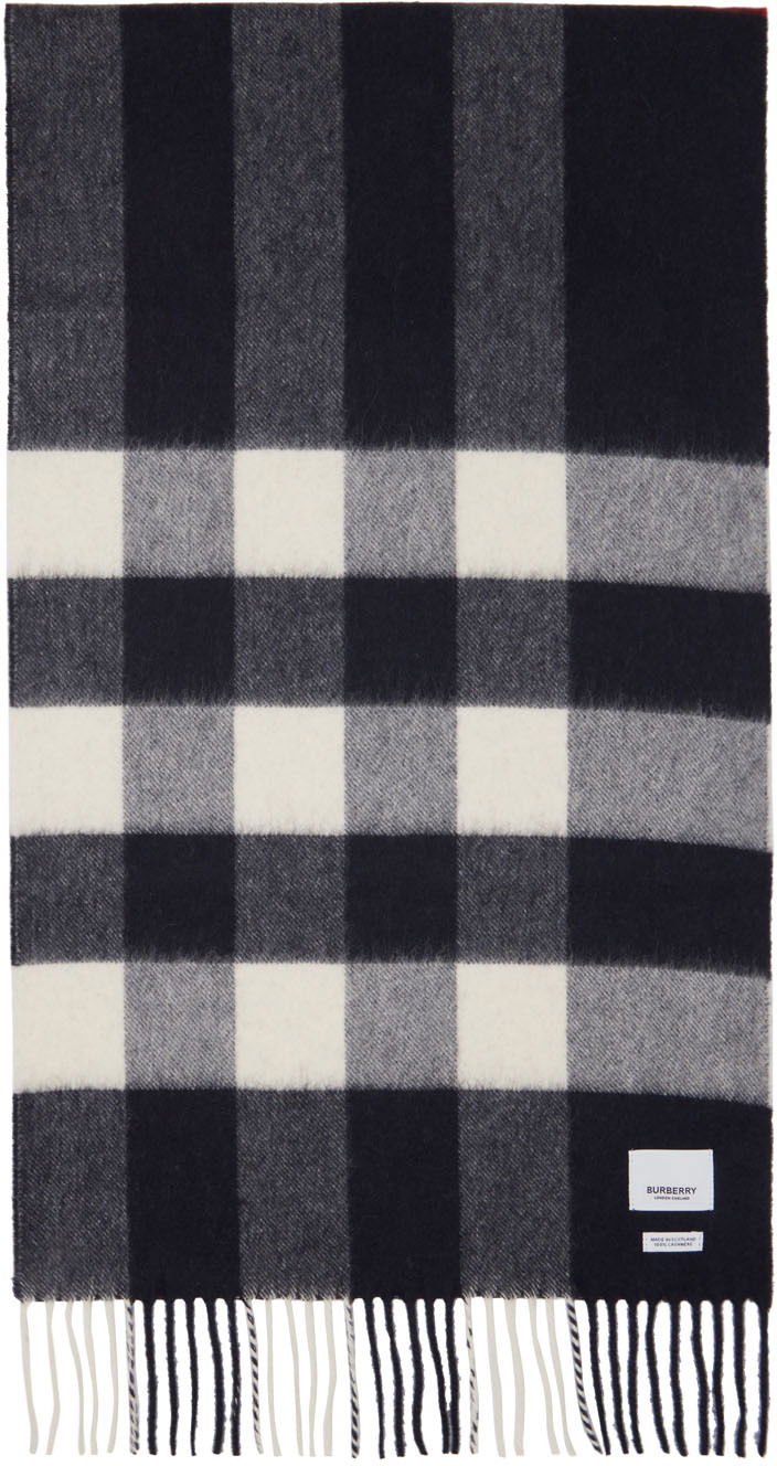 Huivi Burberry Check Scarf Navy & White Tummansininen | 8015553