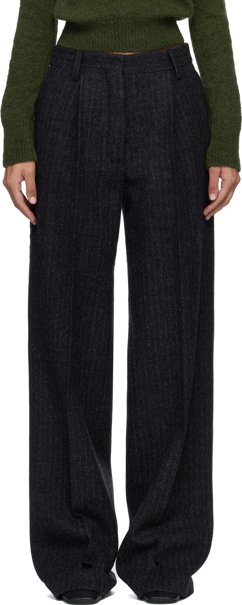 Housut Dries Van Noten Dries Van Noten Pinstripe Pleated Wool Trousers Harmaa | 252-010922-2042