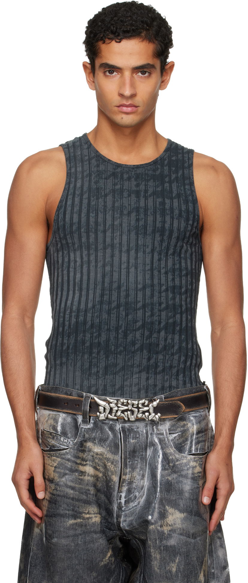 Tankkitoppi Diesel Ribbed Distressed Tank Top Harmaa | A21587-0QKBU-02A