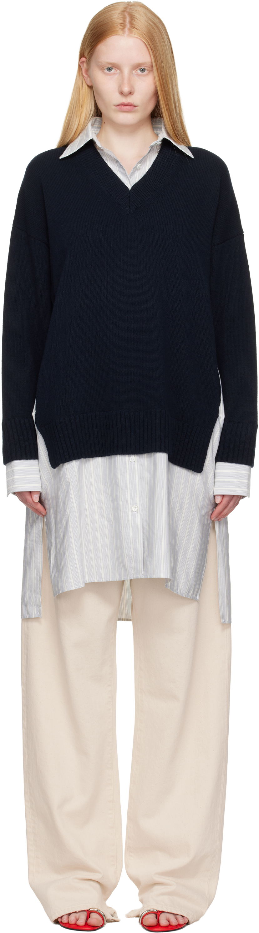 Villapaita Stella McCartney Stella McCartney Crewneck Jumper Shirt Dress Tummansininen | 6K10643S2583