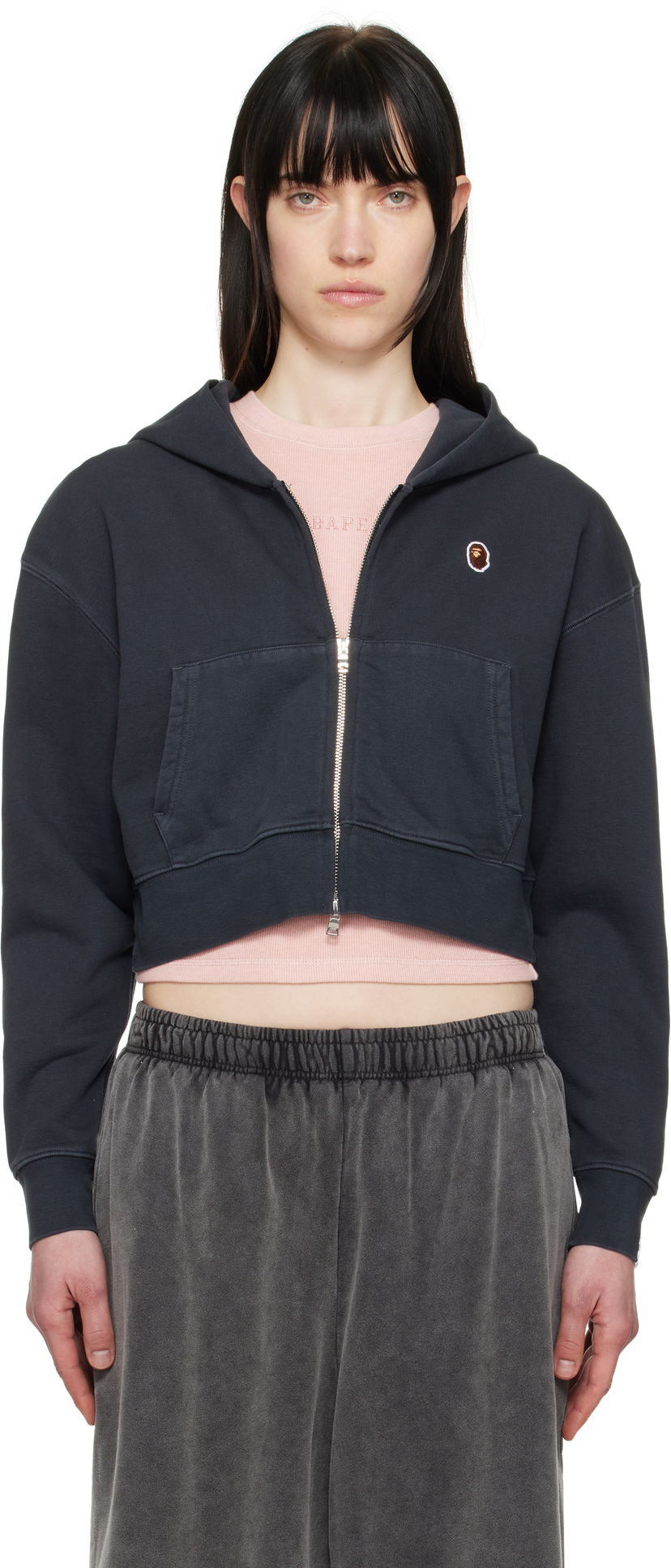 Huppari BAPE BAPE One Point Cropped Zip Hoodie Tummansininen | 001ZPL302007L