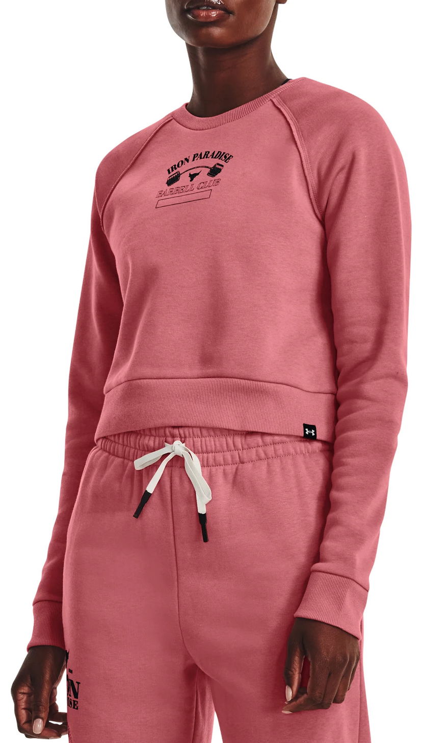Huppari Under Armour Project Rock Gym Fleece Cropped Sweatshirt Vaaleanpunainen | 1373600-600