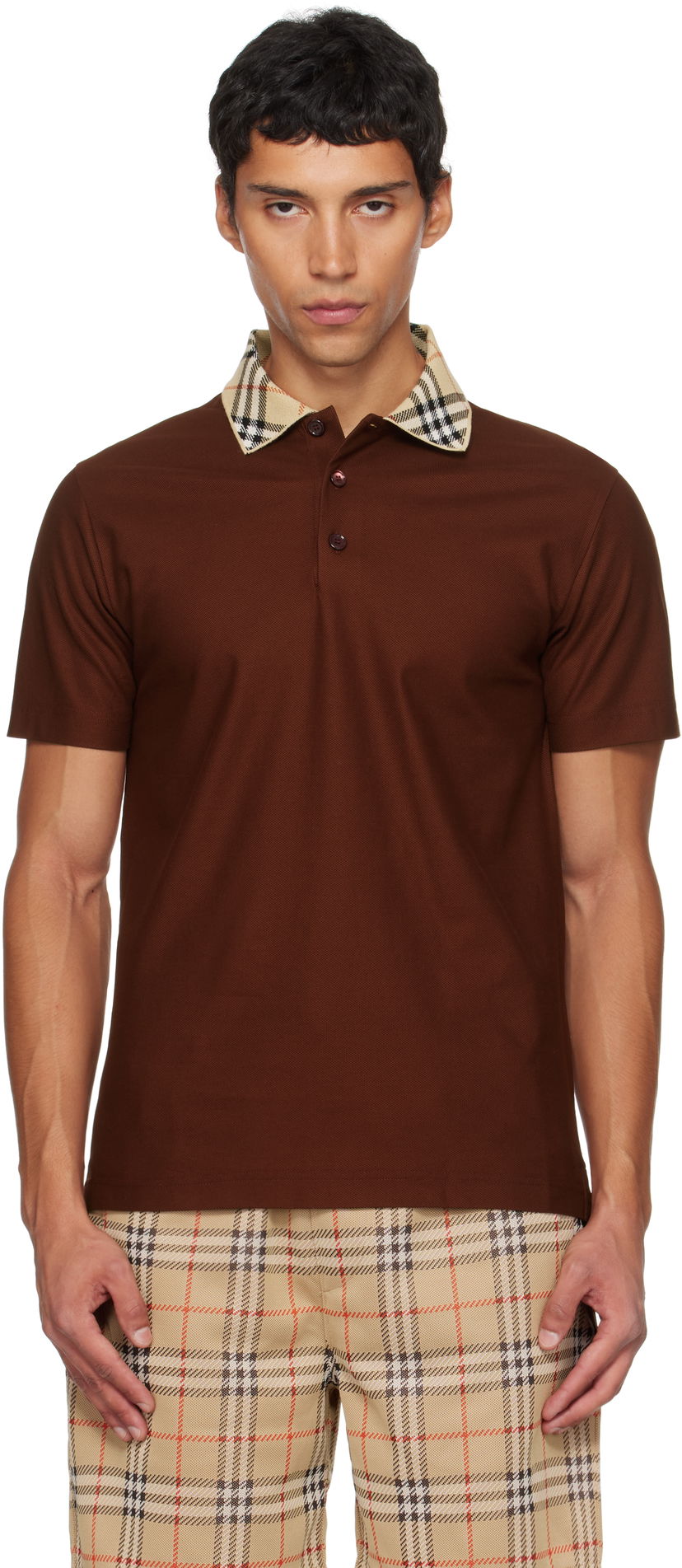 Poolopaita Burberry Burberry Check Collar Polo Ruskea | 8110945