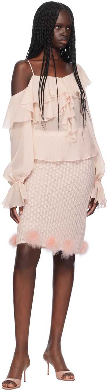 Hame Blumarine Feather Appliqué Midi Skirt Vaaleanpunainen | A444G034A, 3