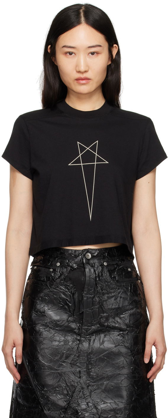 Crop top Rick Owens Level Cropped T-shirt Musta | DS02D2207 RNEP3