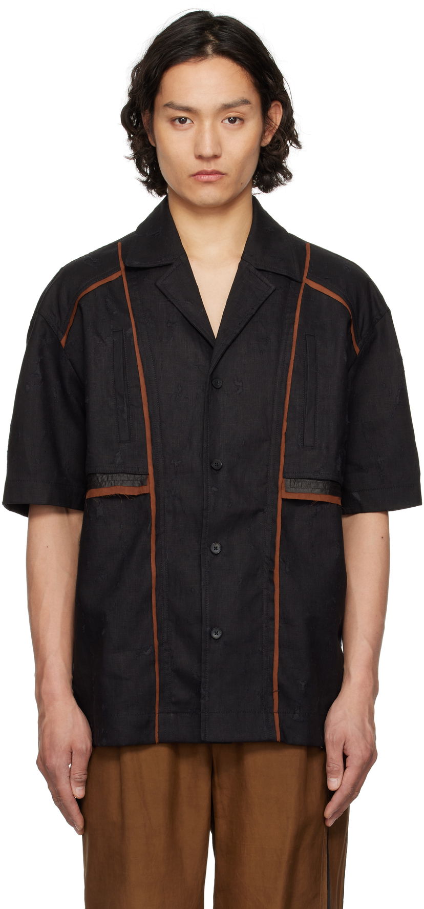 Paita Feng Chen Wang Feng Chen Wang Patchwork Short Sleeve Shirt Musta | FUS19SR09