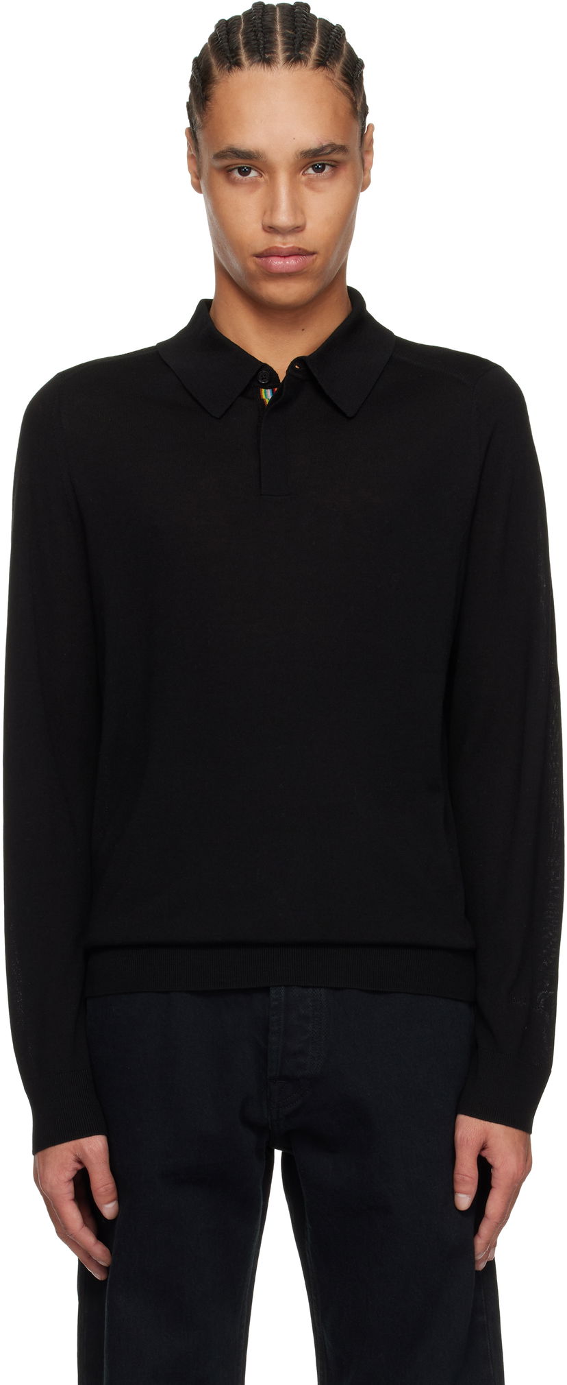 Villapaita Paul Smith Paul Smith Merino Wool Knitted Long Sleeve Polo Musta | M1R-241Z-P02093-79