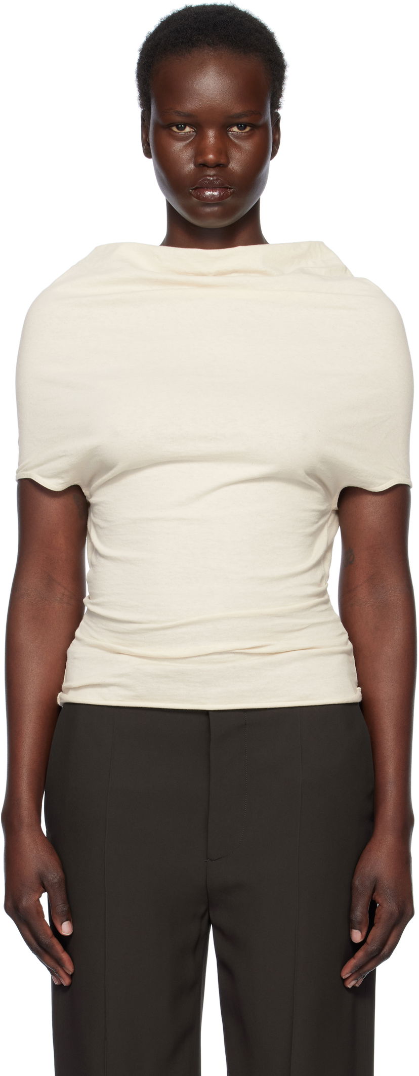T-paita Rick Owens Rick Owens Hollywood Jersey Shroud T-Shirt Beige | RP01E7225 JNC