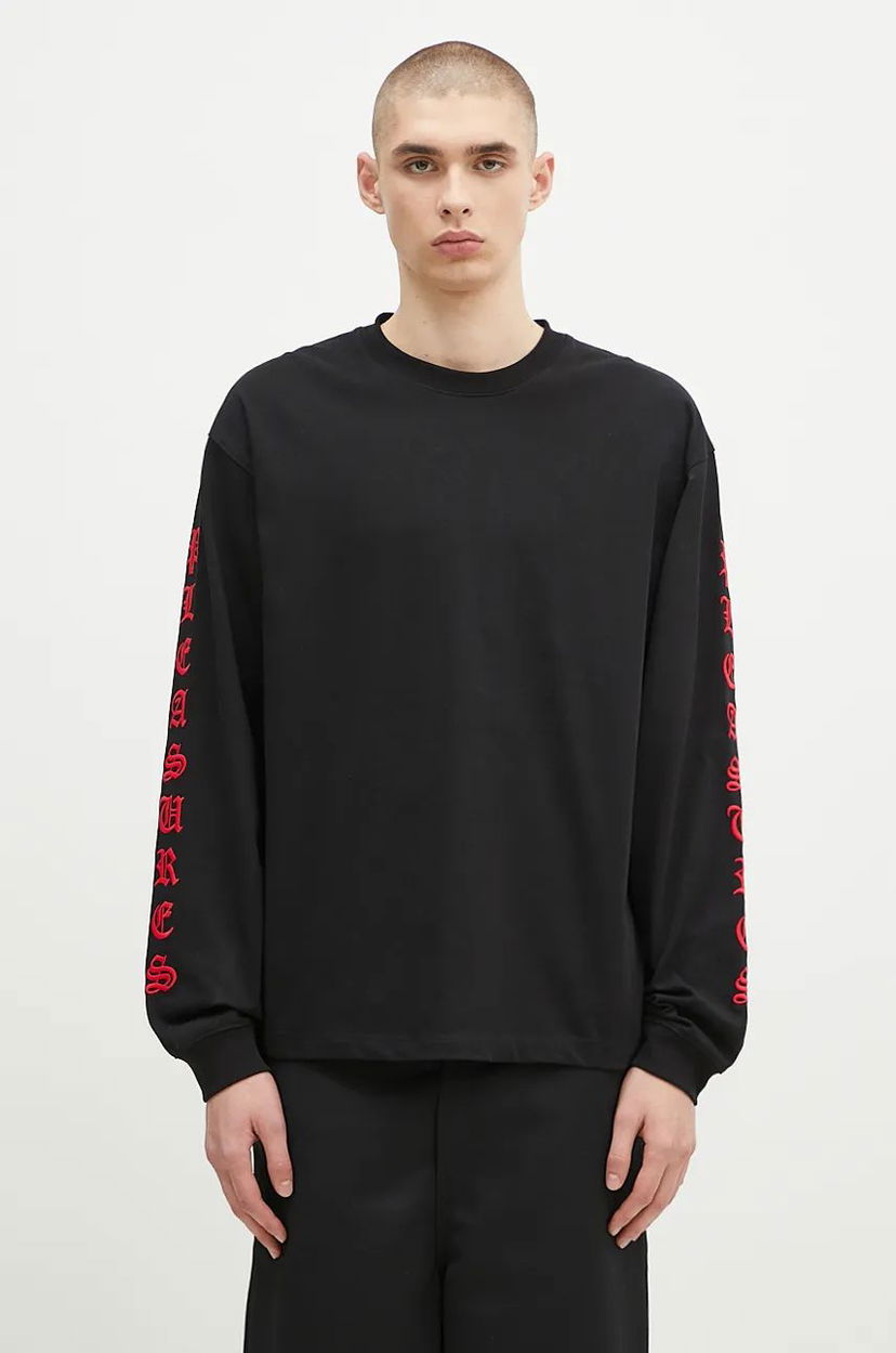 T-paita Pleasures T-Shirt Heavyweight Long Sleeve Musta | P24F045