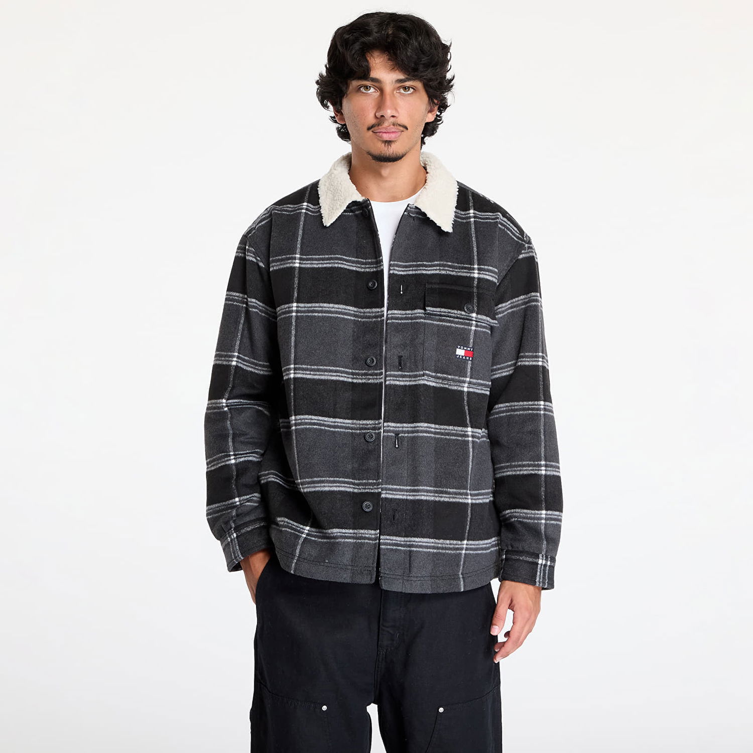 Takki Tommy Hilfiger Check Sherpa Overshirt Black Check Musta | DM0DM19652 BDS, 0