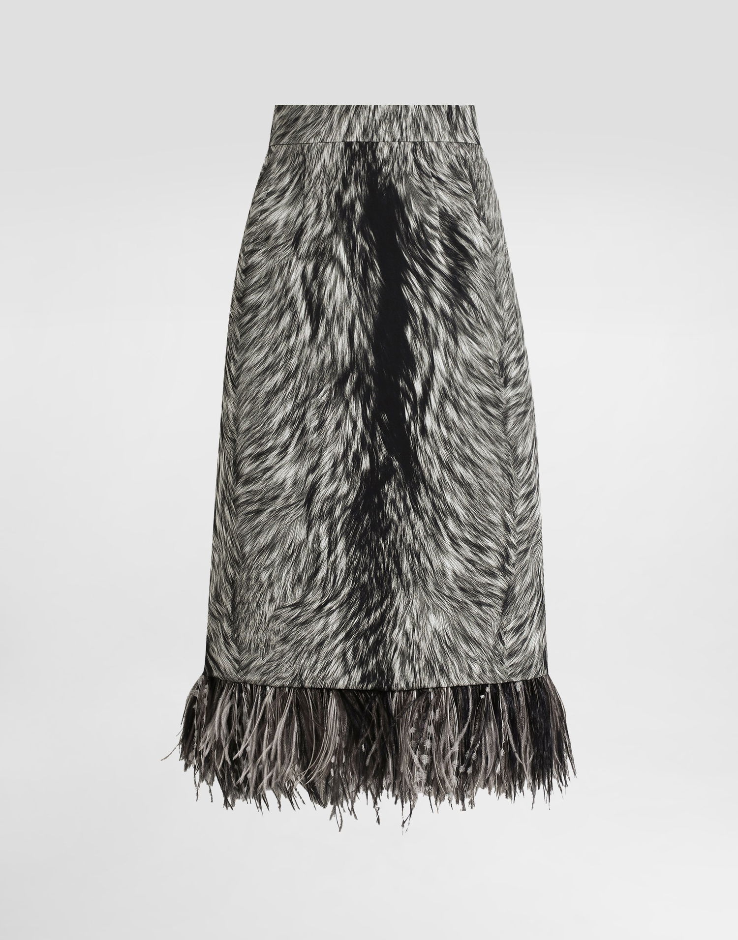 Hame Dolce & Gabbana Calf-length Pencil Skirt With Fur Print And Feathered Detailing Grey Harmaa | F4C1ITFSA71HI3VQ, 0