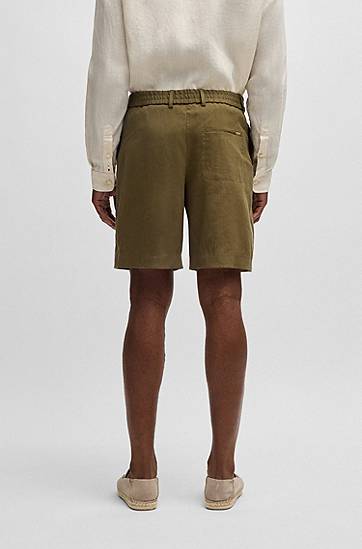Shortsit BOSS Linen-Blend Formal Shorts Vihreä | 50540694, 1
