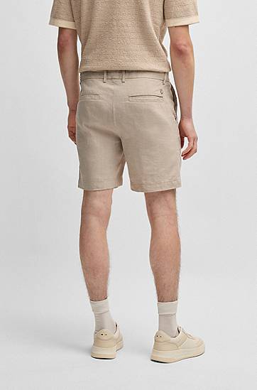 Shortsit BOSS Regular-Fit Linen-Blend Drawcord Shorts Beige | 50538016, 1