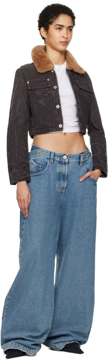 Takki Alexander Wang Alexander Wang Workwear Cropped Denim Jacket with Shearling Collar Ruskea | 1WC4242501, 3