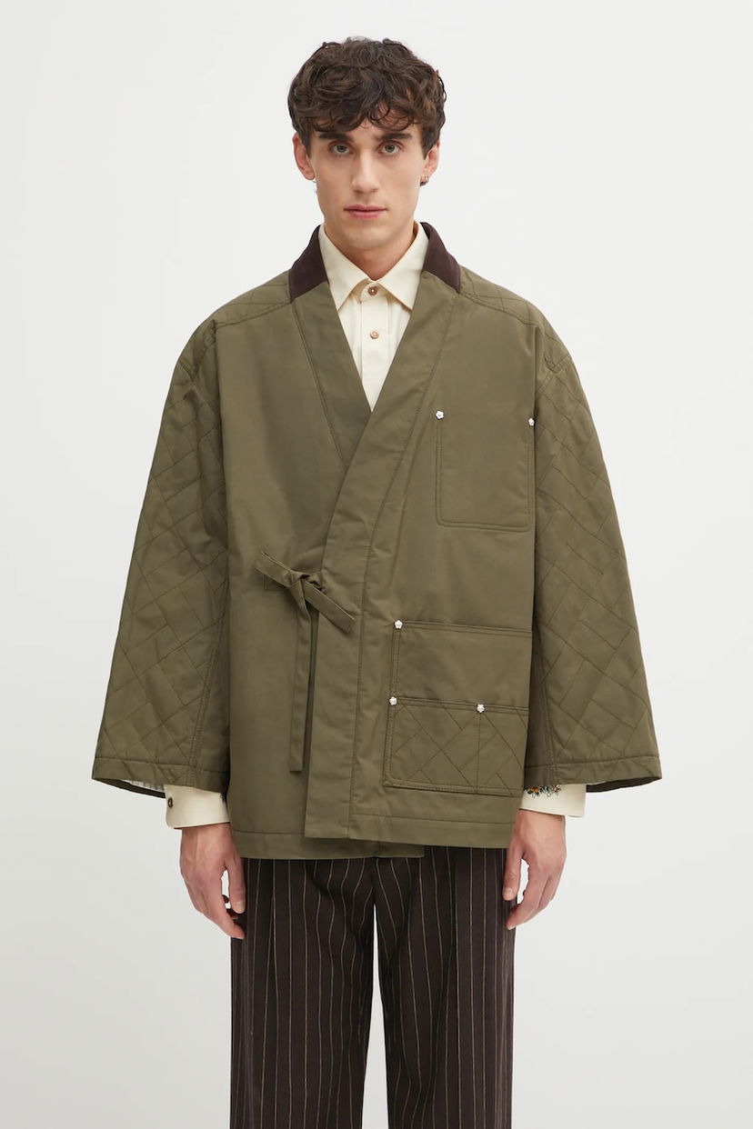 Takki KENZO Weave Kimono Quilted Wrap Jacket Vihreä | FF65MA1469HD