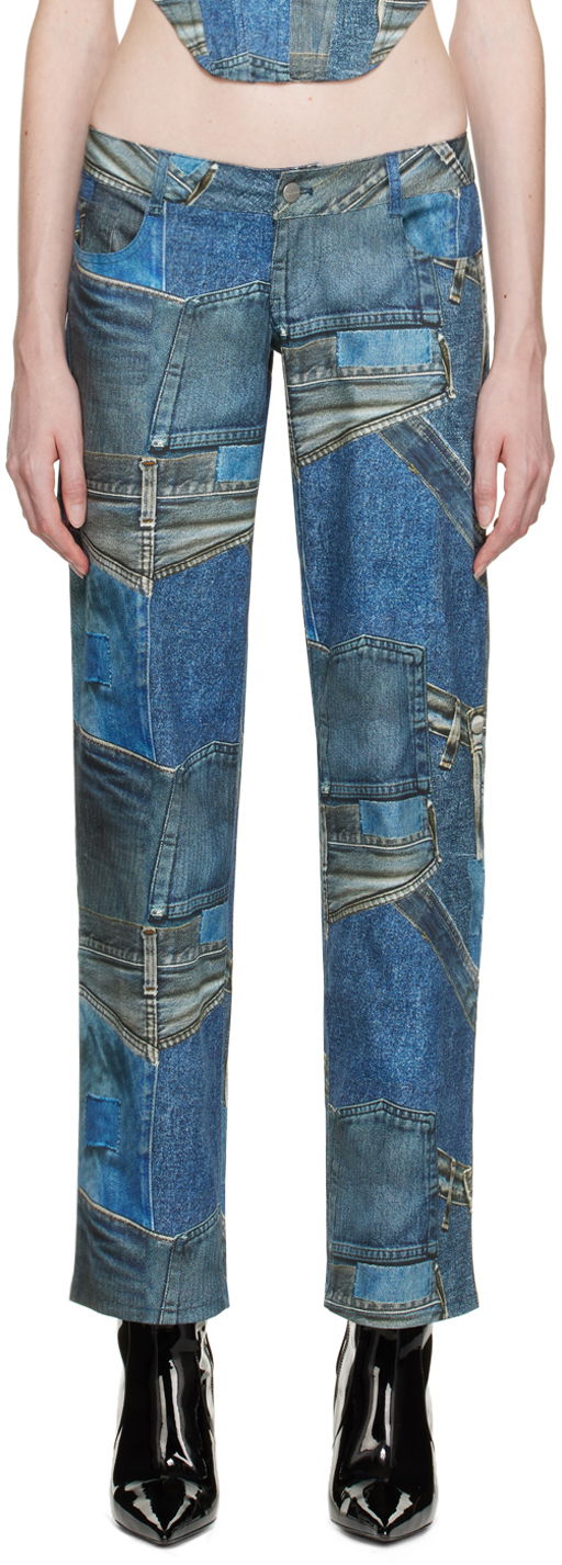 Jeans Miaou Miaou Atlas Patchwork Printed Trousers Sininen | 1023SCDEN