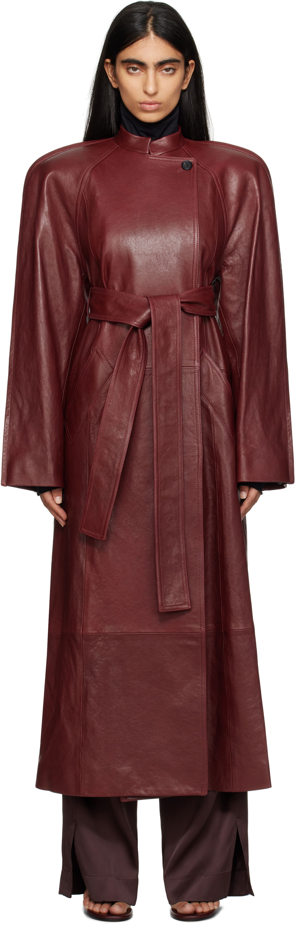 Trenssitakki Khaite Leather Trench Coat With Belt Punainen | 7118843, 0