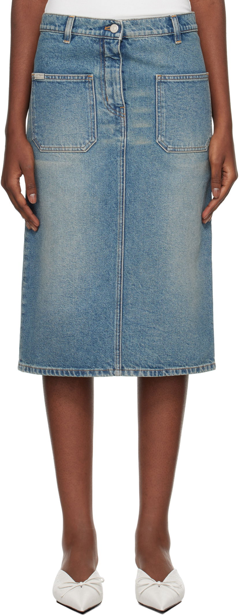 Hame Courrèges Faded Denim Midi Skirt Sininen | 324DJU183DE0033
