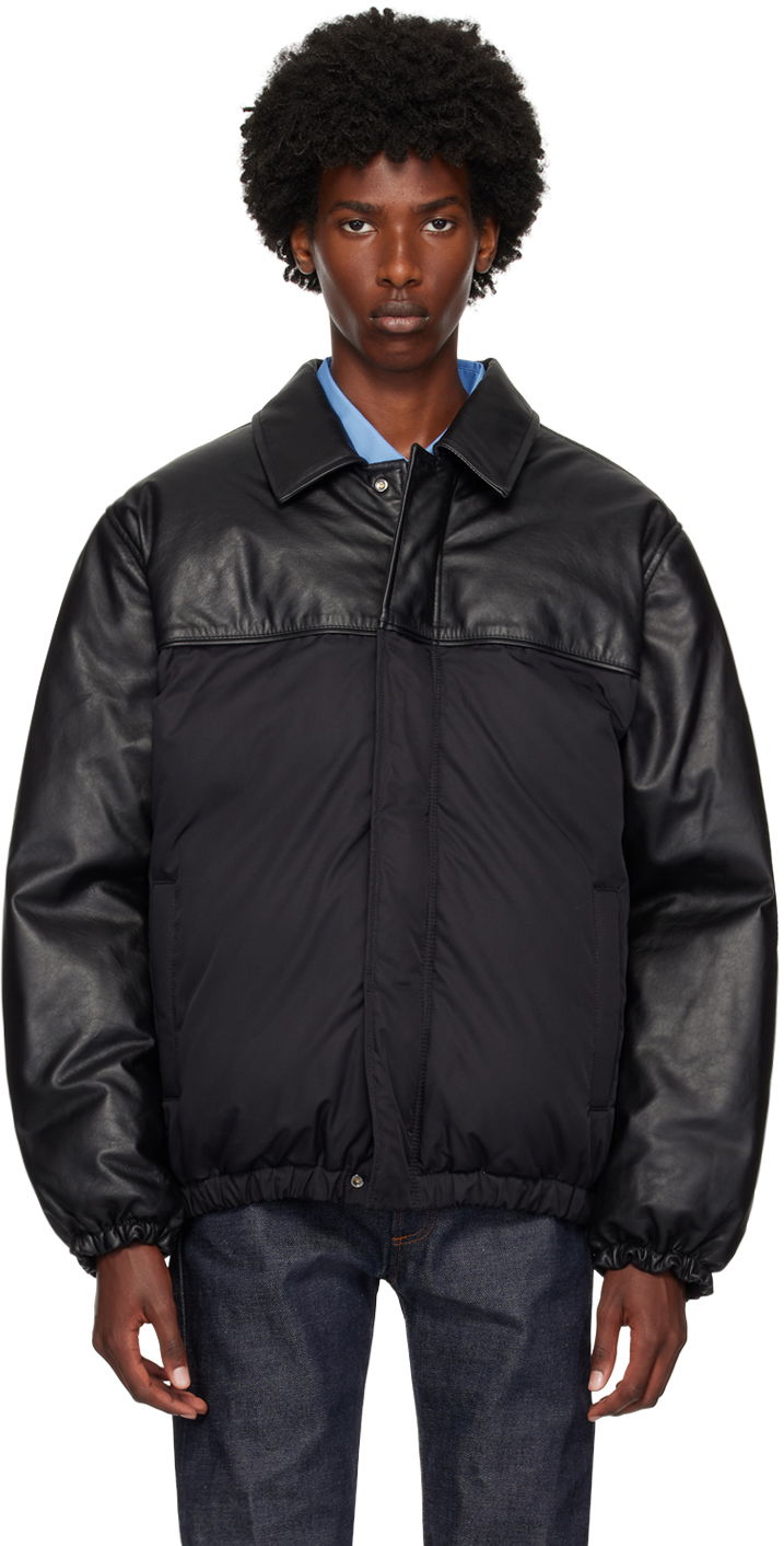 Bomber-takki CALVIN KLEIN Black Paneled Leather Down Bomber Jacket Musta | 81EM574