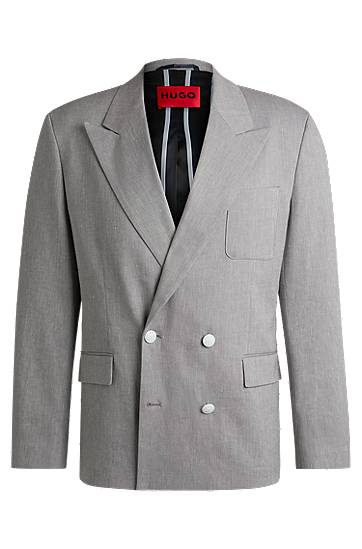 Takki BOSS Modern-Fit Cotton-Linen Stretch Blazer Harmaa | 50538161