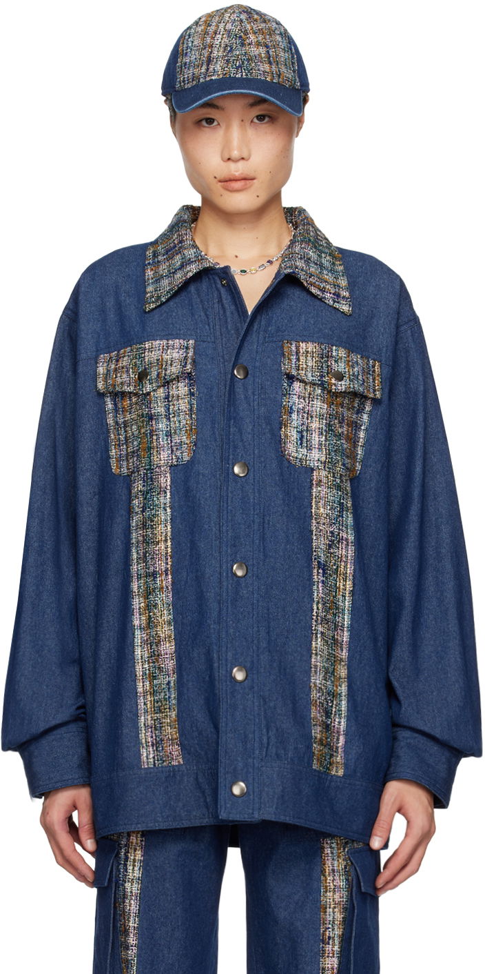 Korkki Anna Sui Anna Sui Denim Jacket with Tweed Panels Sininen | M1024B33