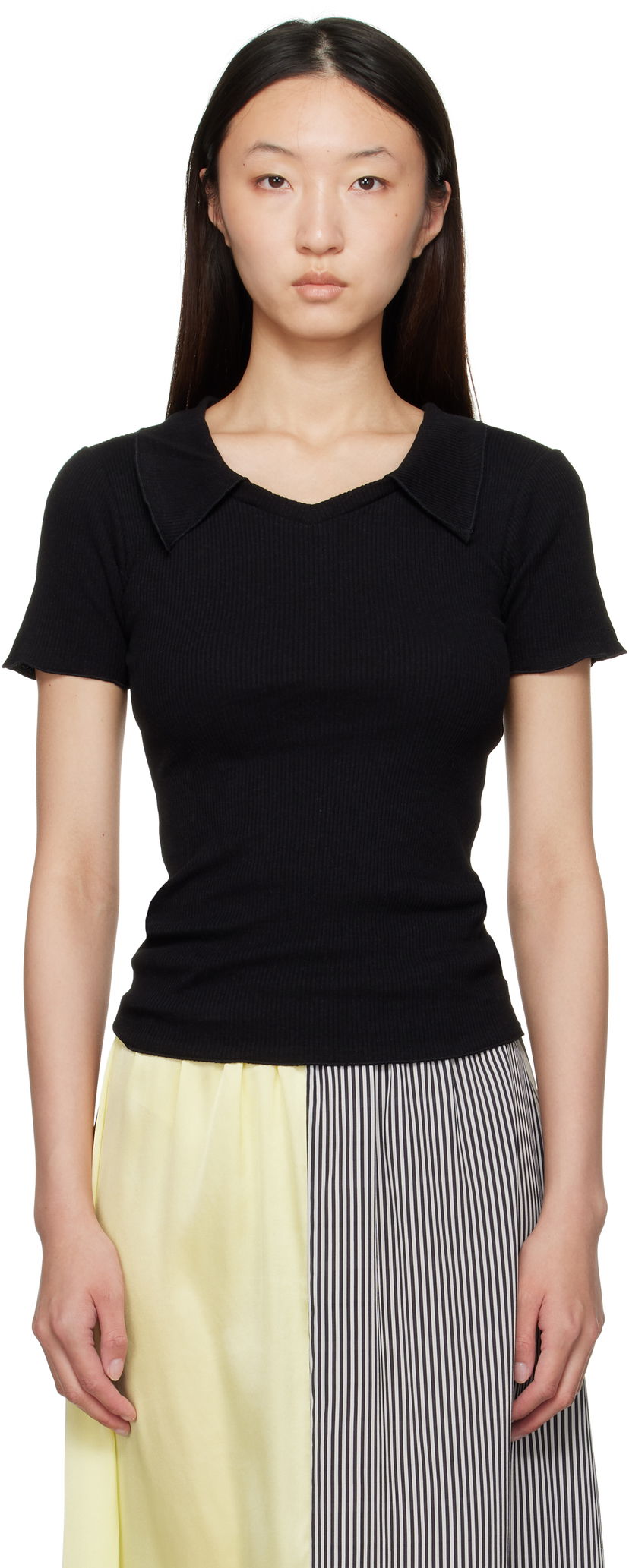 T-paita Baserange Baserange Iso Ribbed Collar T-Shirt Musta | TTIT-RCR-AU25