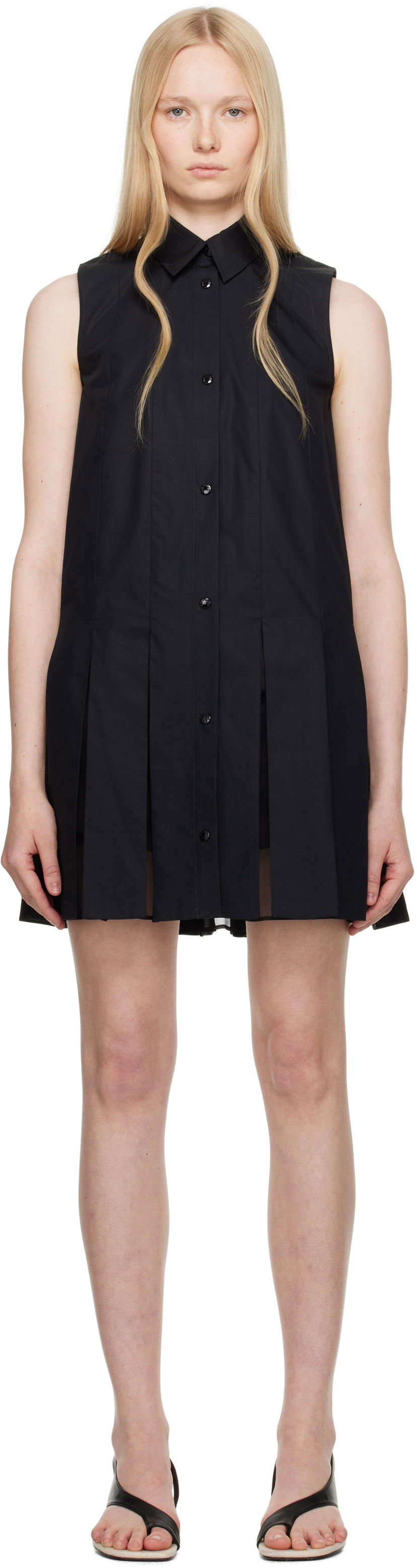 Mekko Moncler Moncler Cotton & Silk Pleated Shirt Dress Musta | K10932G00011597LQ