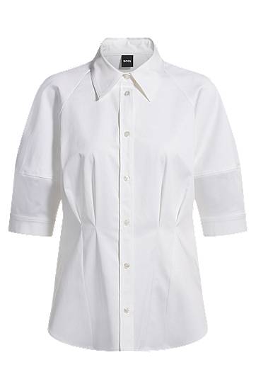 Paita BOSS Stretch Cotton Tailored Blouse Valkoinen | 50539901