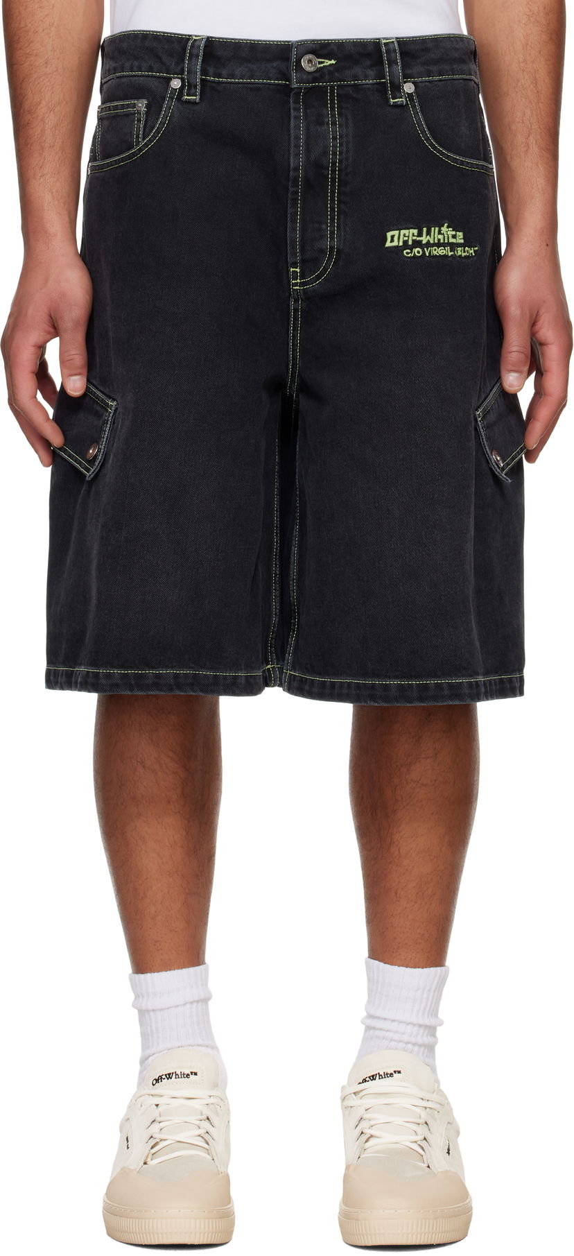 Shortsit Off-White Off-White Safari Cargo Denim Shorts Musta | OMYC024S25DEN0021350