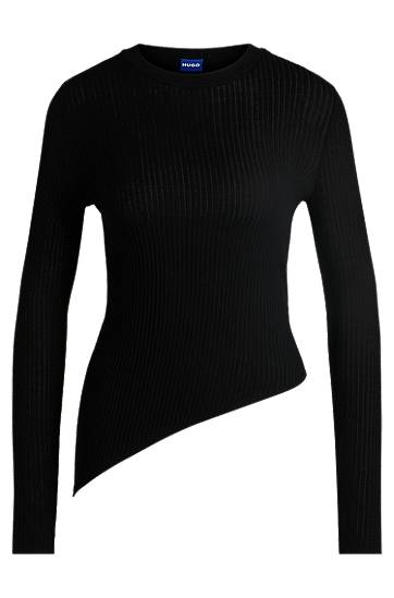 Villapaita BOSS HUGO Sheer-Ribbing Asymmetrical Hem Sweater Musta | 50532240