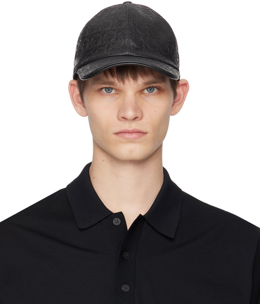 Korkki FERRAGAMO Leather Baseball Cap Musta | 751009