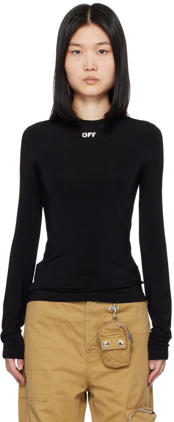 T-paita Off-White Black Off Stamp Second Skin Long Sleeve T-Shirt Musta | OWAD136C99JER0041001