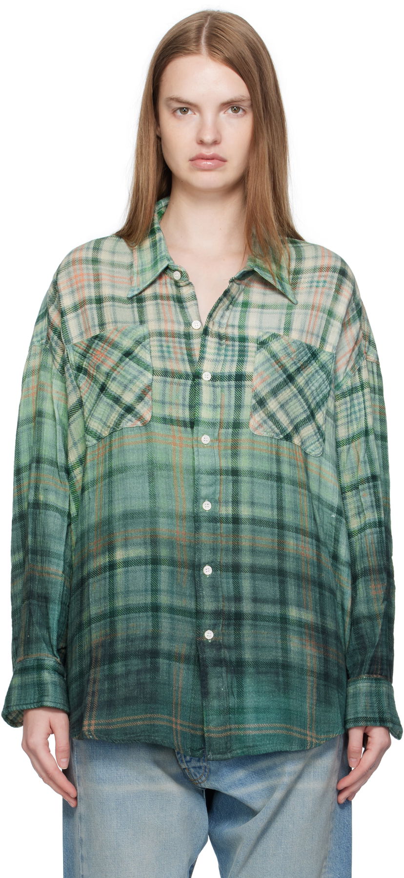 Paita R13 R13 Drop Neck Plaid Work Shirt Vihreä | R13WR015-R556B