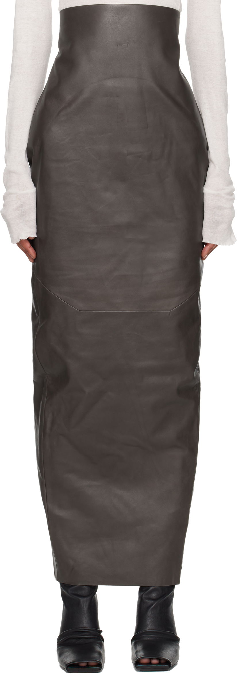 Hame Rick Owens Rick Owens Concordians Pillar Leather Maxi Skirt Harmaa | RP02E4344 LBY