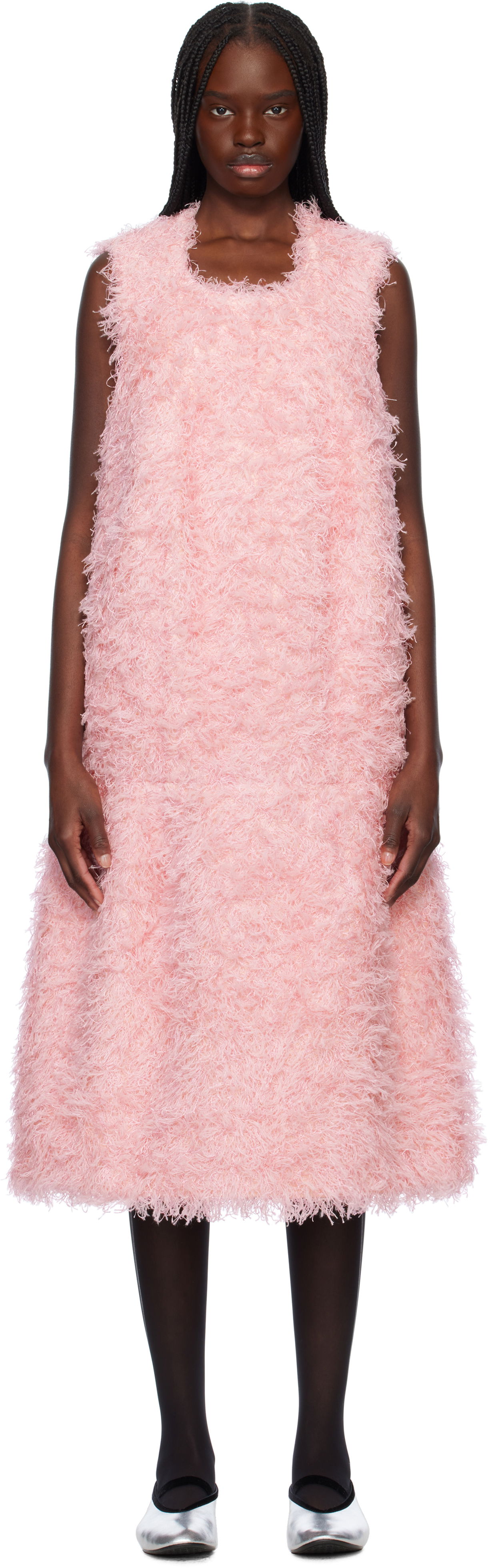 Mekko Comme des Garçons Comme des Garçons Sleeveless Faux-Fur Midi Dress Vaaleanpunainen | GO-O005-051-1, 0