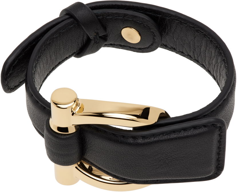 Rannerengas FERRAGAMO Salvatore Ferragamo Gancini Leather Bracelet Musta | 780852