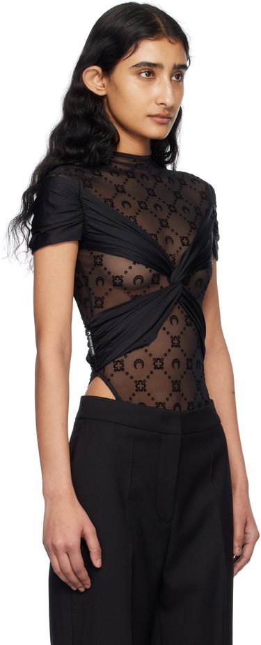 Body Marine Serre Marine Serre Draped Twist-Front Bodysuit Musta | WTO430A RJER0018, 1