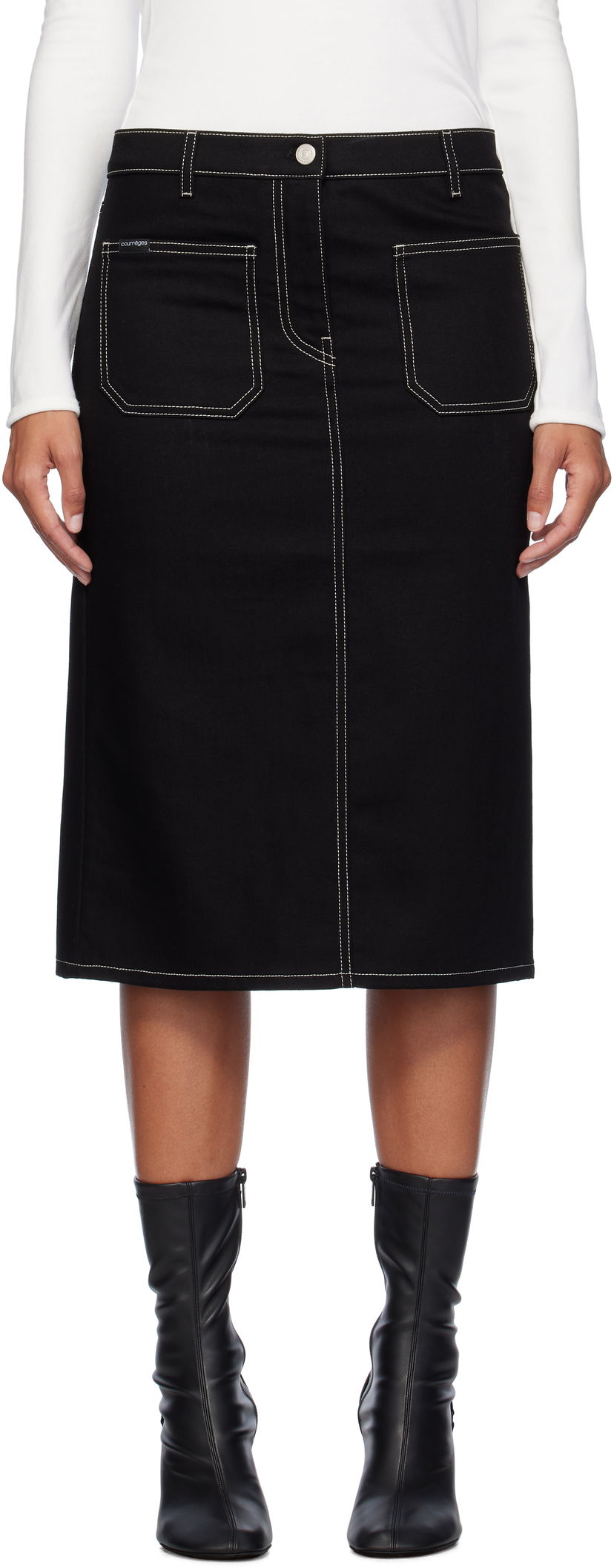 Hame Courrèges Two-Pocket Denim Midi Skirt Musta | 324DJU183DE0020