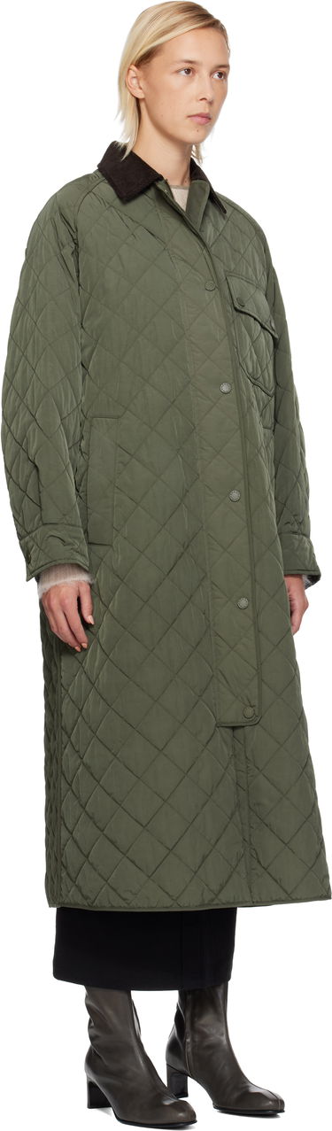 Takit Max Mara Coccole Quilted Long Coat with Corduroy Collar Vihreä | 2525496092600, 1