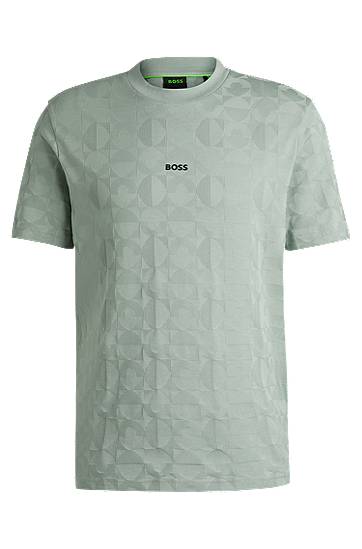 T-paita BOSS BOSS Relaxed Fit Cotton T-Shirt with Circle Jacquard Vihreä | 50538184