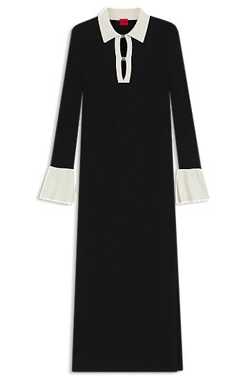 Mekko BOSS Ribbed Knit Polo Keyhole Dress Musta | 50542620