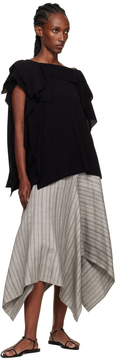 T-paita Yohji Yamamoto YOHJI YAMAMOTO High Twisted Crepe & Interlock Draped T-shirt Musta | FP-T38-082, 3