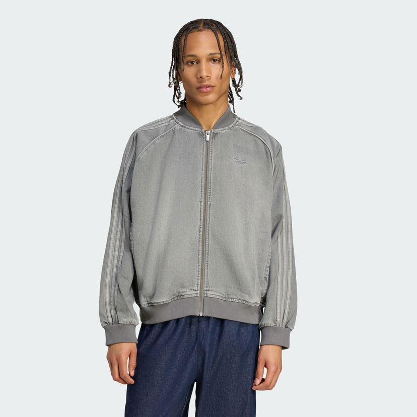 Bomber-takki adidas Performance Adicolor Loose SST Denim Track Jacket Harmaa | JW5915