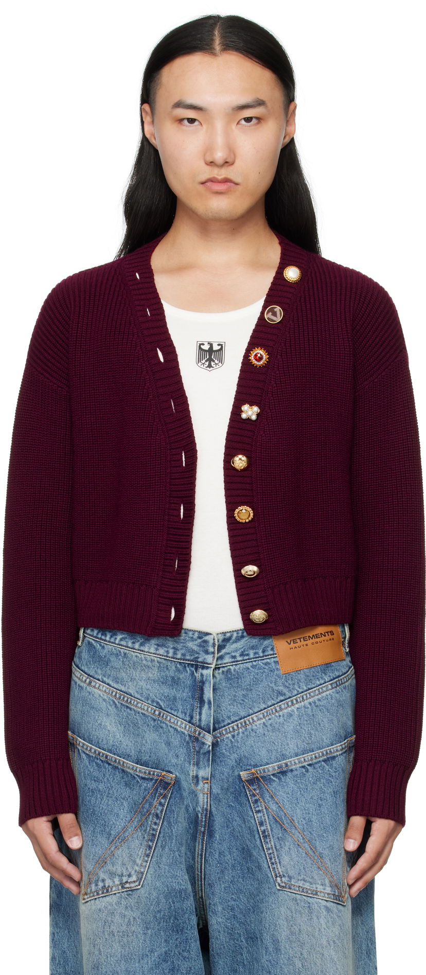 Villapaita VETEMENTS VETEMENTS Fancy Button Cropped Cardigan Burgundia | WH76KN220X