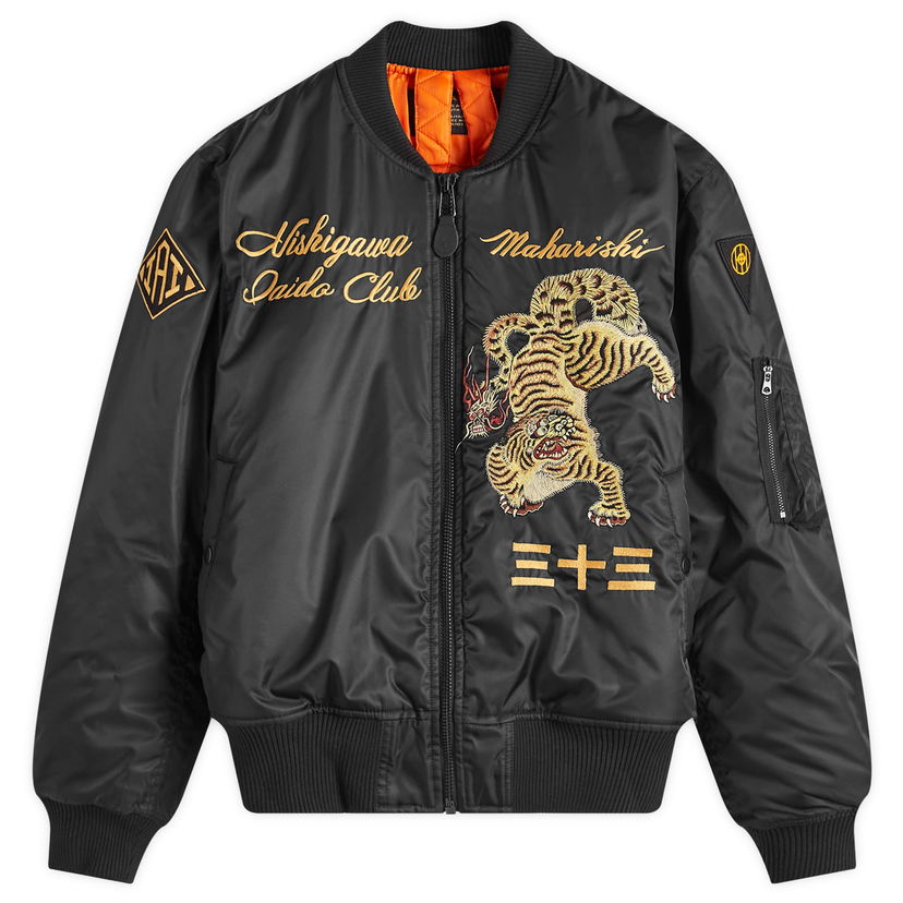 Bomber-takki Maharishi Nekomata Tiger MA1 Jacket Musta | 4580-BLK