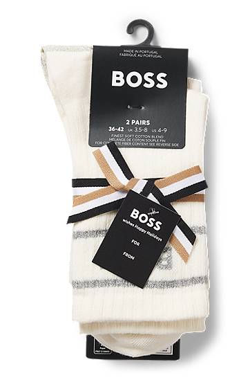 Sukat BOSS Two-pack Ribbed Crew Socks with Sparkly Logos and Trim Valkoinen | 50546426, 1
