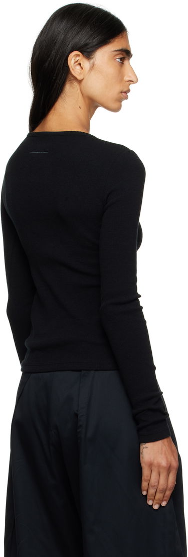 T-paita Maison Margiela MM6 Maison Margiela Wool Blend Rib Jersey Long Sleeve T-Shirt Musta | S52NH0029 M20122, 2